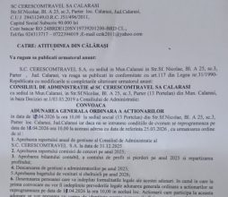 Consiliul de Administratie al SC CERESCOMTRAVEL SA Calarasi convoaca Adunarea Generala a Actionarilor ANUNT