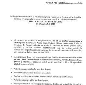 Calarasi Consilierii vor aproba 790000 de lei pentru evenimentele din luna septembrie