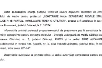 Acord de mediu cerut pentru hală metalică în Orăști, Frumușani