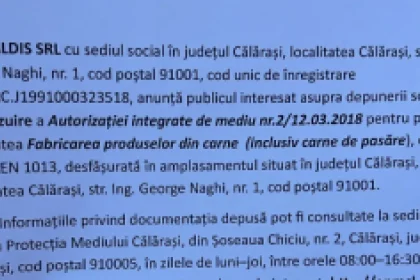 ALDIS Călărași anunță revizuirea Autorizației de mediu pentru produse din carne