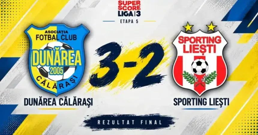 Dunărea Călărași ia trei puncte în 10 oameni, după un meci nebun cu Sporting Liești