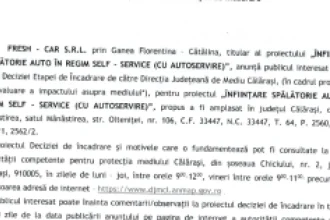 Fresh Car SRL cere spălătorie auto self-service în Mânăstirea, Călărași