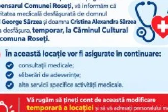 Primăria Roseți mută dispensarul la Căminul Cultural după un incendiu
